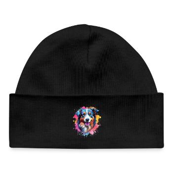 Colorful Splash Art Australian Shepherd Dog - Baby Organic Beanie - black - Front
