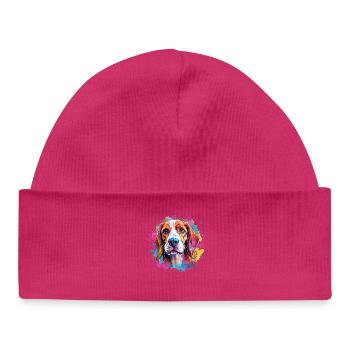 Colorful Dog Splash Art Beagle - Baby Organic Beanie - hot pink - Front