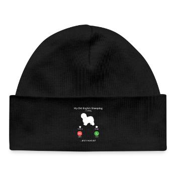 Old English Sheepdog Calling Phone Screen - Baby Organic Beanie - black - Front