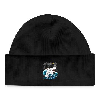 Pirate cat against storm shark - Baby Organic Beanie - black - Front