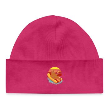 Capybara auf einer Luftmatratze trinkt Saft - Baby Organic Mütze - hot Pink - Vorne