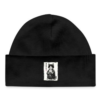 Samurai Cat Japanese Ukiyoe Warrior Kawaii - Baby Organic Beanie - black - Front
