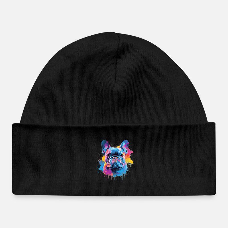 Art éclaboussuré de chien bouledogue français Coloré - Bonnet bébé bio - noir