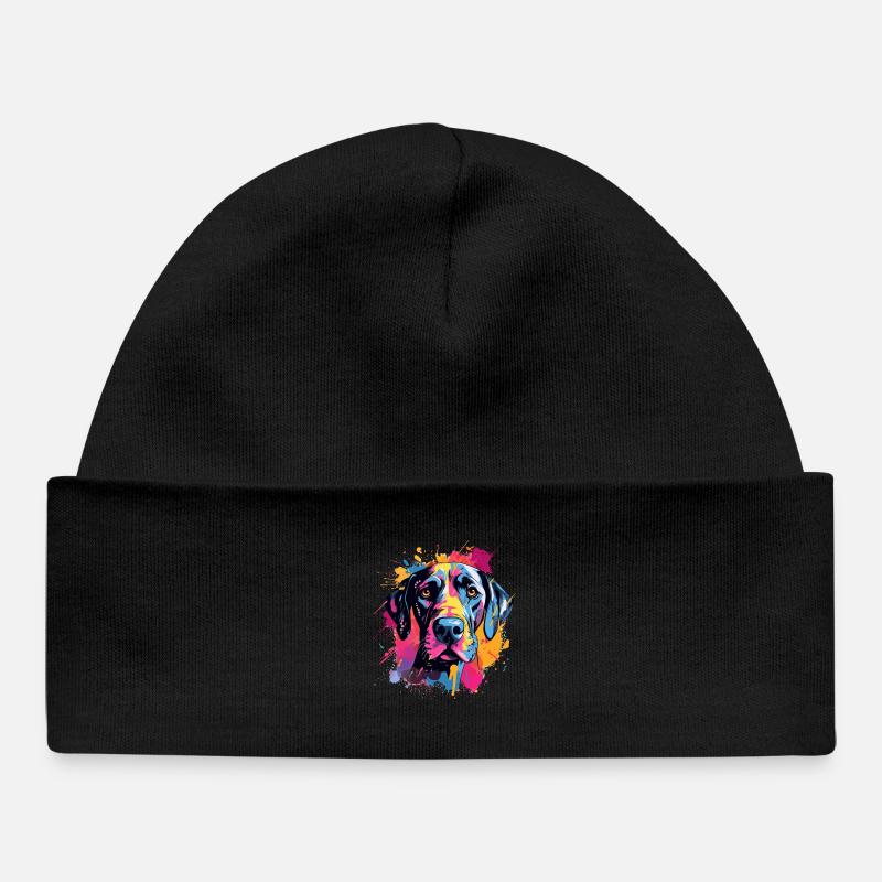 Art éclaboussuré de chien dogue allemand coloré - Bonnet bébé bio - noir
