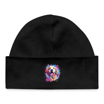 Colorful Dog Splash Art Golden Retriever - Baby Organic Beanie - black - Front