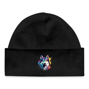 Dog Husky Colorful Splash Art - Baby Organic Beanie - black - Front
