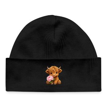 Highland Cow, Highland Cow Highland Cattle Peony - Baby Organic Beanie - black - Front