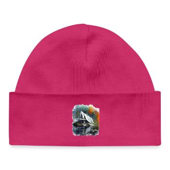 ABANDONED LUXURY - Modern A-Frame Ruins Sketch - Baby Organic Beanie - hot pink - Front