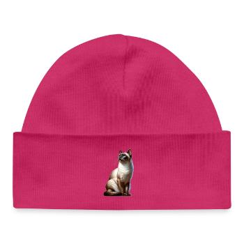 Chat siamois - Bonnet bébé bio - hot pink - Devant