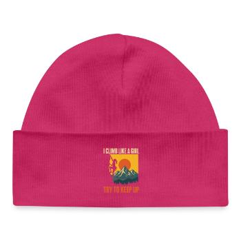 Je grimpe comme une fille grimpant la chemise des montagnes - Bonnet bébé bio - hot pink - Devant