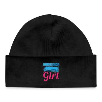 Funny Harmonica Player Girl Harmonica - Baby Organic Mütze - Schwarz - Vorne