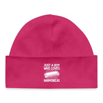 Harmonica Musican Just A Boy Who Loves Harmonica - Baby Organic Beanie - hot pink - Front