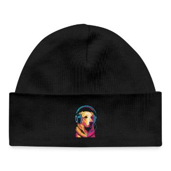 Golden Retriever avec des écouteurs - Bonnet bébé bio - noir - Devant