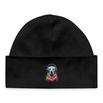 Golden Retriever avec des écouteurs - Bonnet bébé bio - noir - Devant