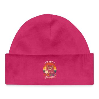 Morning grouch cat with coffee - Baby Organic Beanie - hot pink - Front