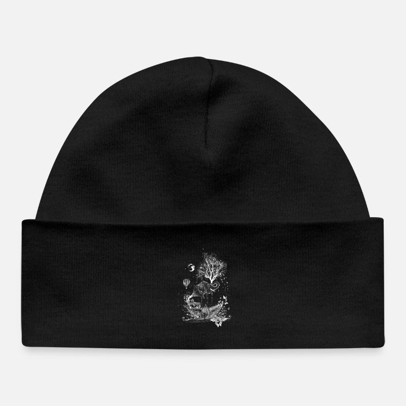 Éléphant, papier et arbre surréaliste - Bonnet bébé bio - noir
