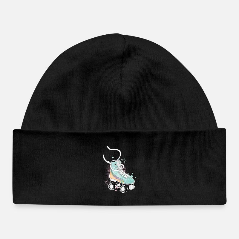 Patin à roulettes en couleurs rétro avec des graffitis et des étoiles - Bonnet bébé bio - noir