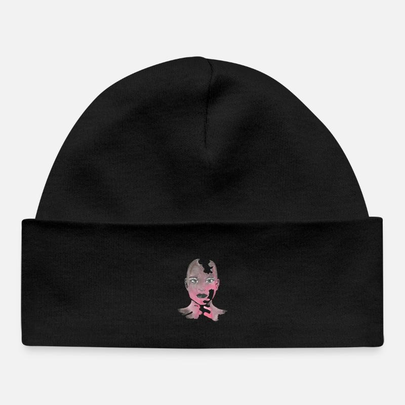 Portrait aquarelle rose déchiré - Bonnet bébé bio - noir