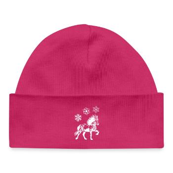Edles Islandpferd Tölt Eiskristalle Damen Mädchen - Baby Organic Mütze - hot Pink - Vorne
