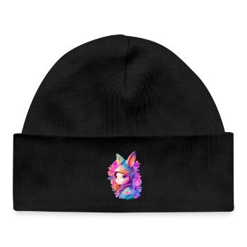 Rabbit Sleeve in Watercolor with Flowers - Baby Organic Beanie - black - Front