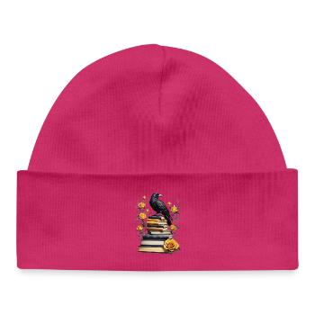 Stack of books with raven - Baby Organic Beanie - hot pink - Front
