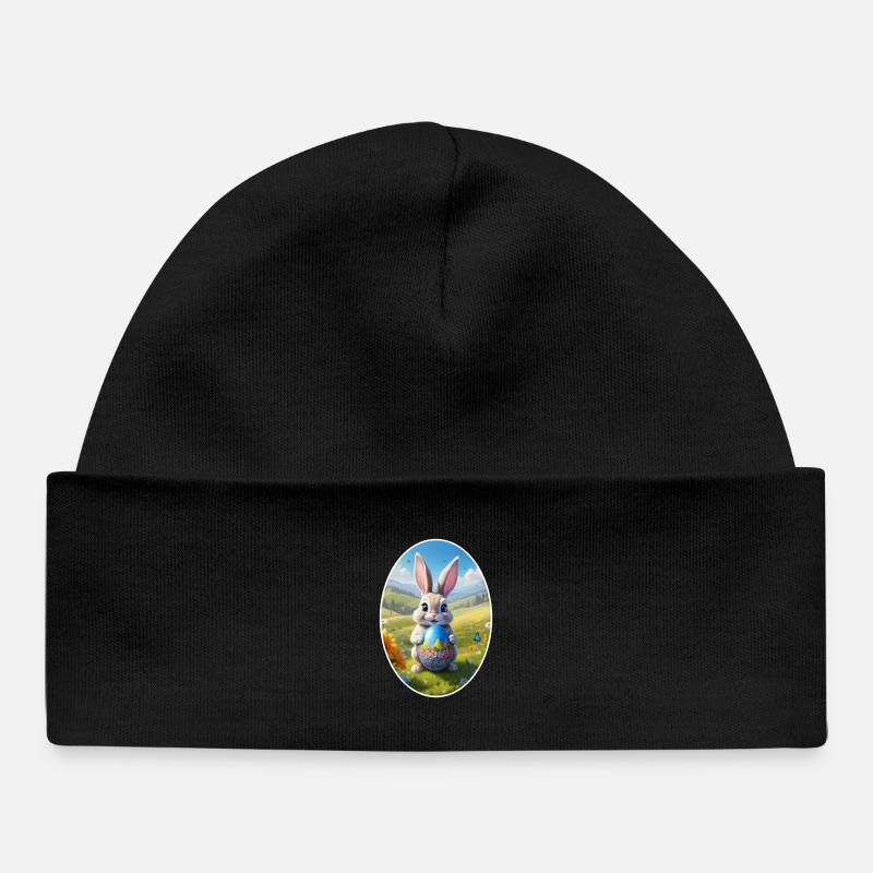 Easter Bunny with Egg, Oval - Baby Organic Beanie - black