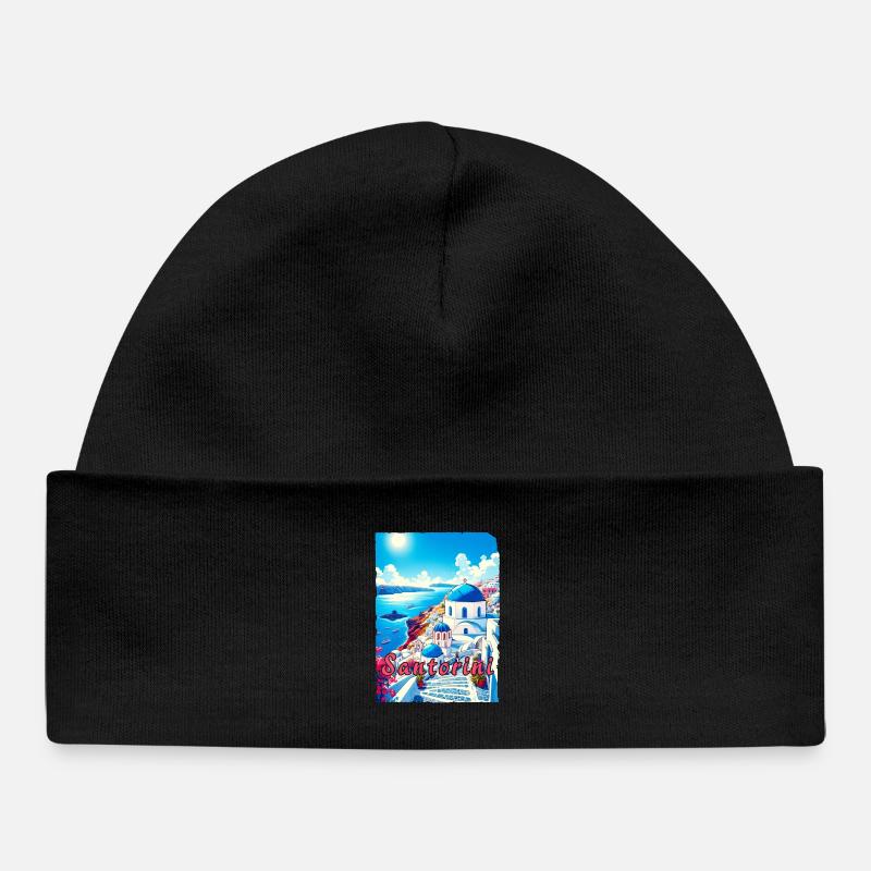 Grèce, souvenirs, vacances, Santorin - Bonnet bébé bio - noir