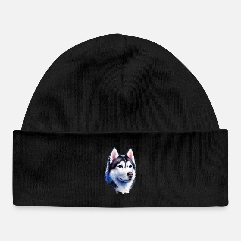 Portrait de husky majestueux - Bonnet bébé bio - noir