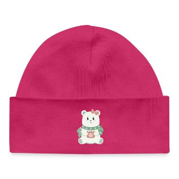 Ours polaire avec arc - Bonnet bébé bio - hot pink - Devant