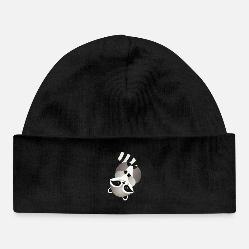 Raton laveur joyeux dans une pose ludique - Bonnet bébé bio - noir