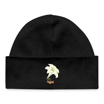 Lily as Gramophone – Nostalgic Floral Design - Baby Organic Beanie - black - Front