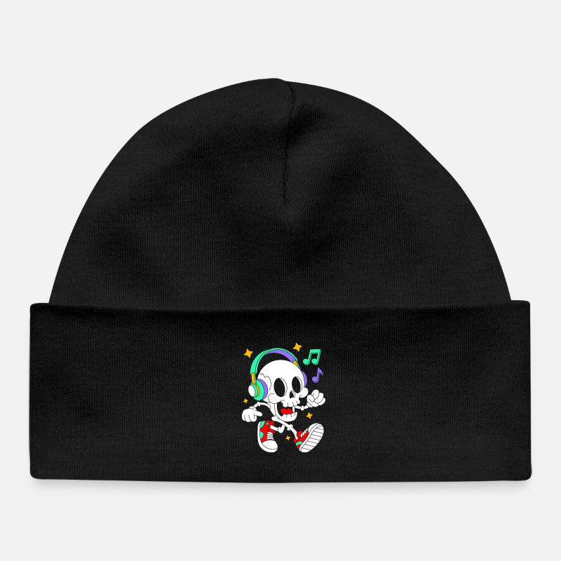 Squelette mélomane avec casque - Bonnet bébé bio - noir