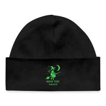 Halloween Hexe reitet durch die Nacht mit Mond - Baby Organic Mütze - Schwarz - Vorne