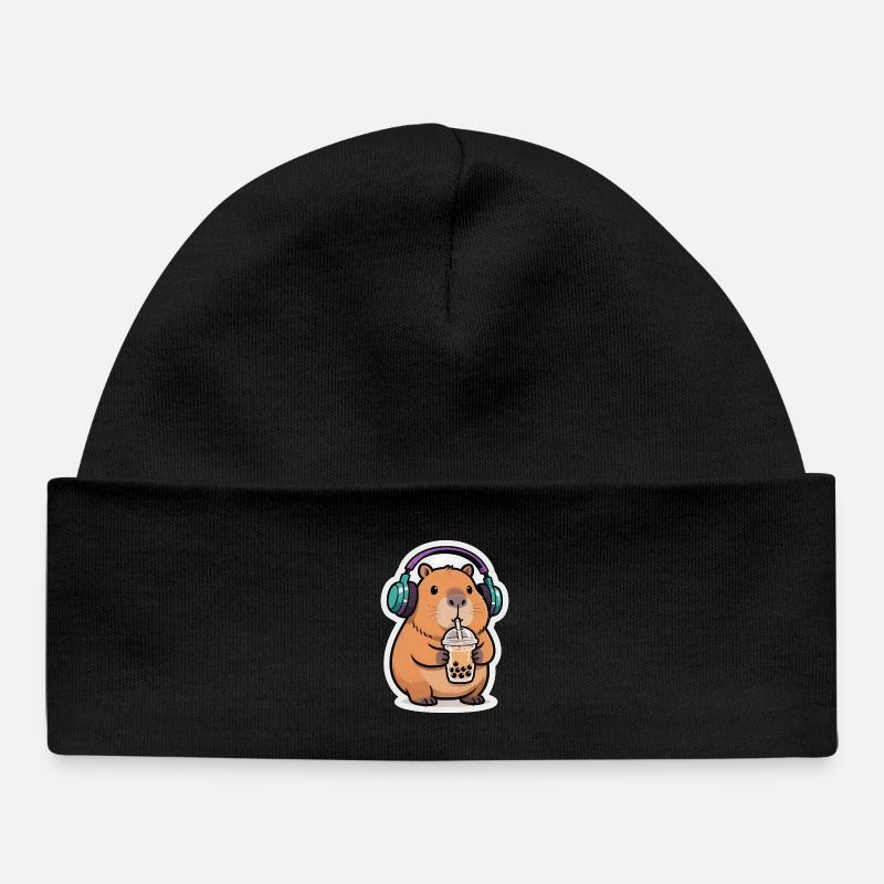 Süßes Capybara Bubble Tea Kawaii Tier Geschenk - Baby Organic Mütze - Schwarz