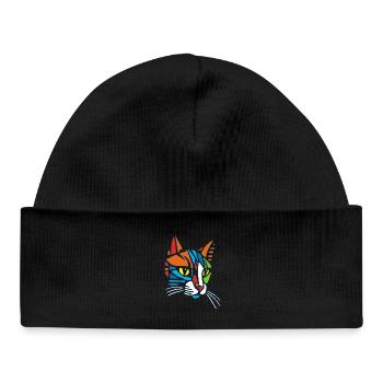 Chat Mosaïque tribal - Bonnet bébé bio - noir - Devant
