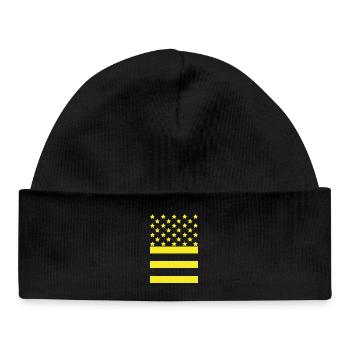 Étoiles jaunes sur fond rayé noir - Bonnet bébé bio - noir - Devant