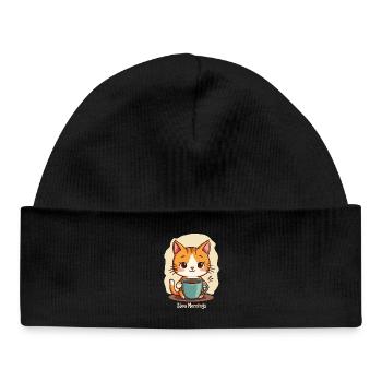 Slow morning cat with coffee - Baby Organic Beanie - black - Front