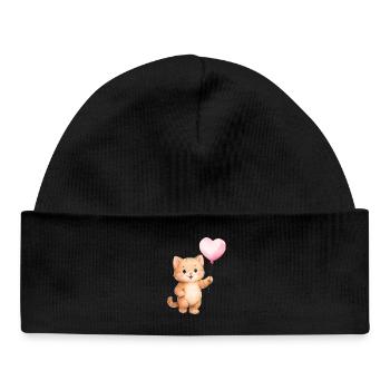 Chat Ballon Cœur - Bonnet bébé bio - noir - Devant