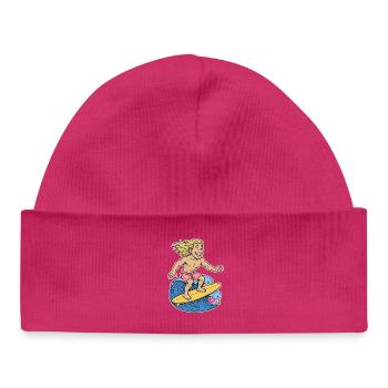 Blonde Surferin auf Welle - Baby Organic Mütze - hot Pink - Vorne