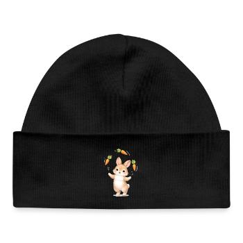 Un lapin mignon jongle avec les carottes - Bonnet bébé bio - noir - Devant