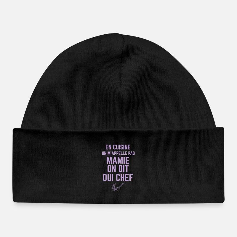 en cuisine on m'appelle pas Mamie - Bonnet bébé bio - noir