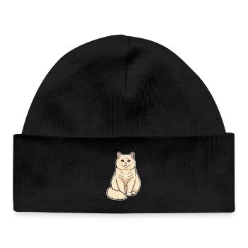 British Shorthair Cat Cream Portrait Round Soft - Baby Organic Beanie - black - Front