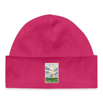 Watercolor Landscape with Ball - Baby Organic Beanie - hot pink - Front