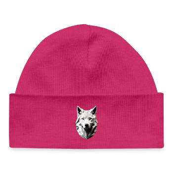 Kopf vom weißen Wolf - Baby Organic Mütze - hot Pink - Vorne