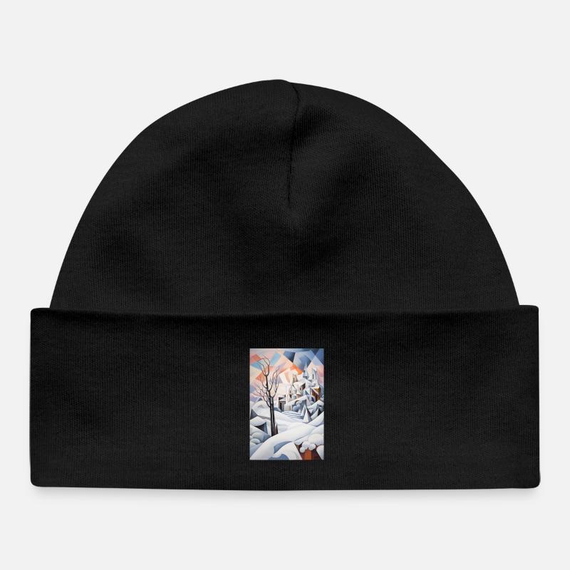 paysage enneigé dans un style géométrique - Bonnet bébé bio - noir