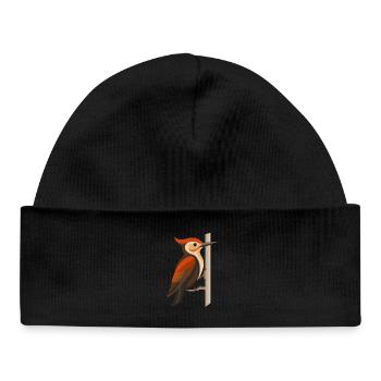 Woodpecker on Tree Trunk – Stylized Bird Motif - Baby Organic Beanie - black - Front