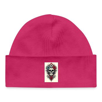 Blumen-Skull Tattoo Stil - Baby Organic Mütze - hot Pink - Vorne