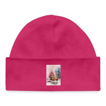 Renne traîneau Noël Watercolor - Bonnet bébé bio - hot pink - Devant