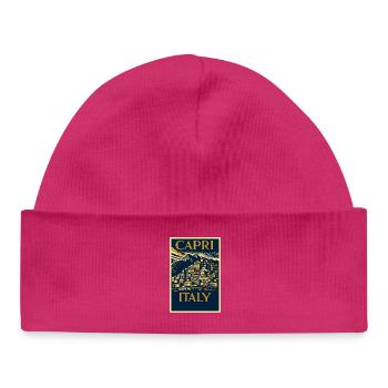 Capri Italie – Affiche vintage marine et or Art déco - Bonnet bébé bio - hot pink - Devant