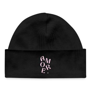 Pink Amore Text Design - Baby Organic Beanie - black - Front